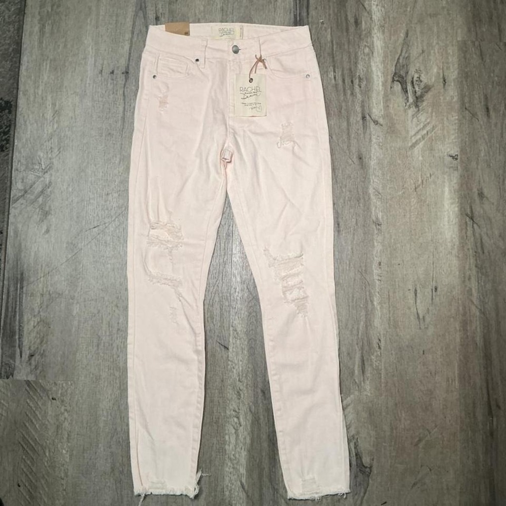 Rachel Denim Cream Distressed Skinny Jeans High Rise Casual Women's Size 25‎